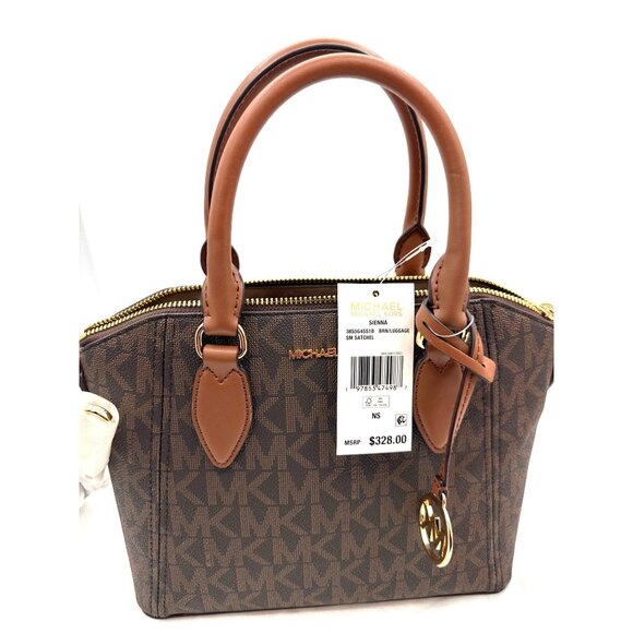Michael Kors Brown Monogram Medium Satchel With Gold Hardware & Dual Handles - Picture 3 of 11